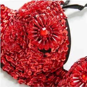 Red Sequin Embellished Bra